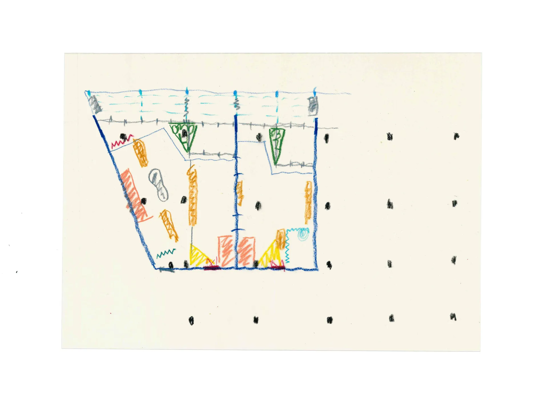 A colorful sketch of an apartment floor plan.