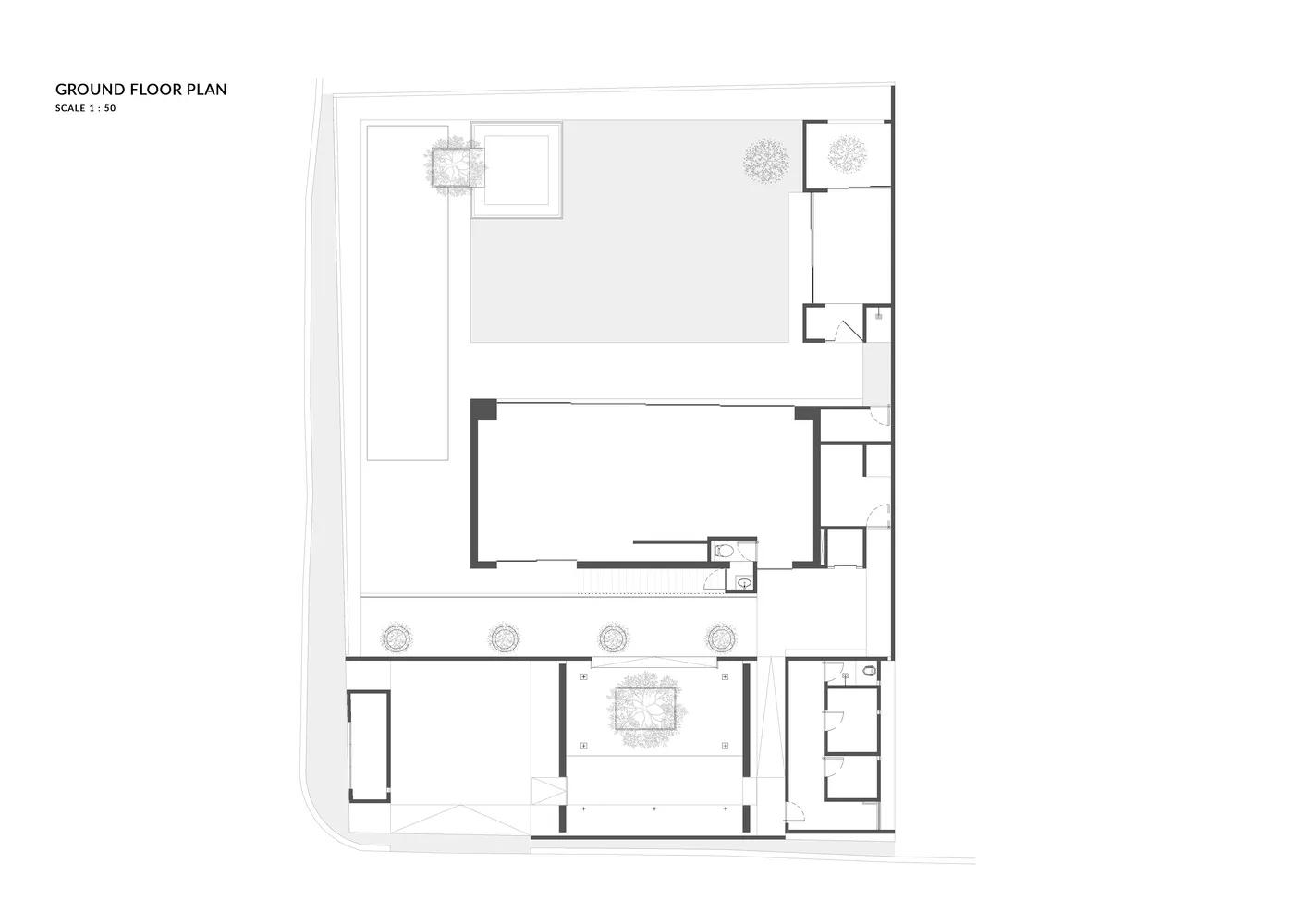Floor plan diagram displaying ground-level architectural details such as rooms, spaces, and layout.