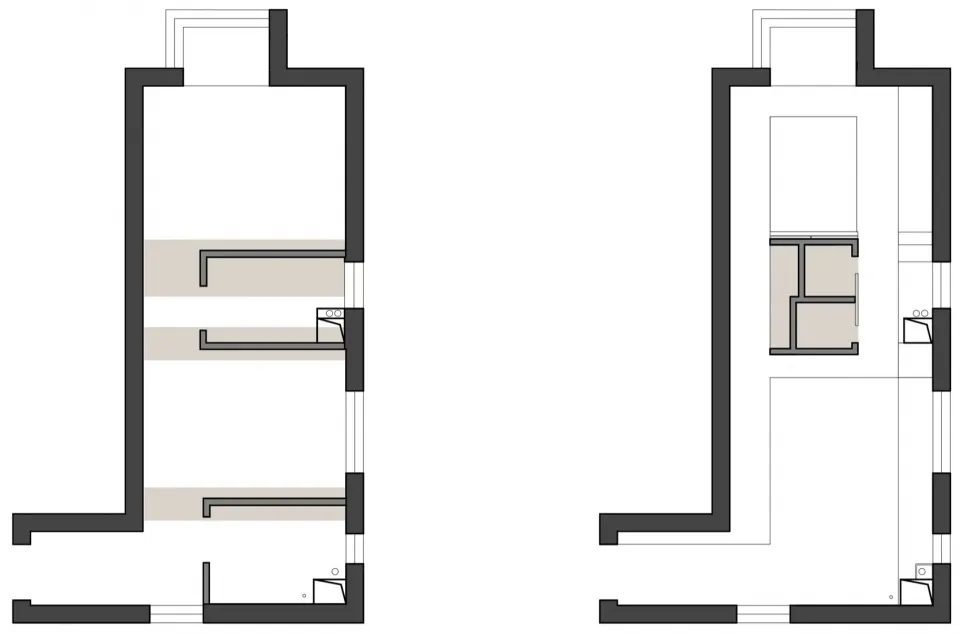 現代室內空間的平面圖,展示客廳與臥室區域。