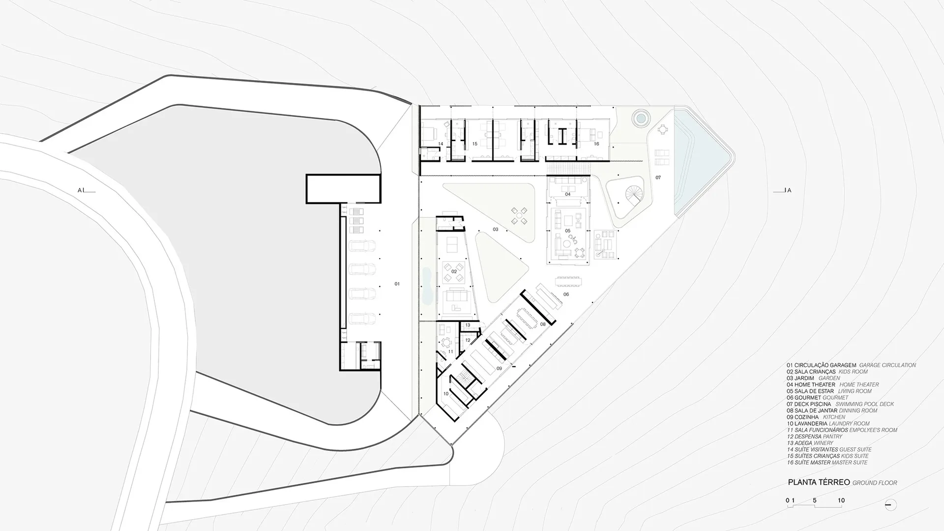 A detailed floor plan of a modern garden, showcasing its architectural features and layout.