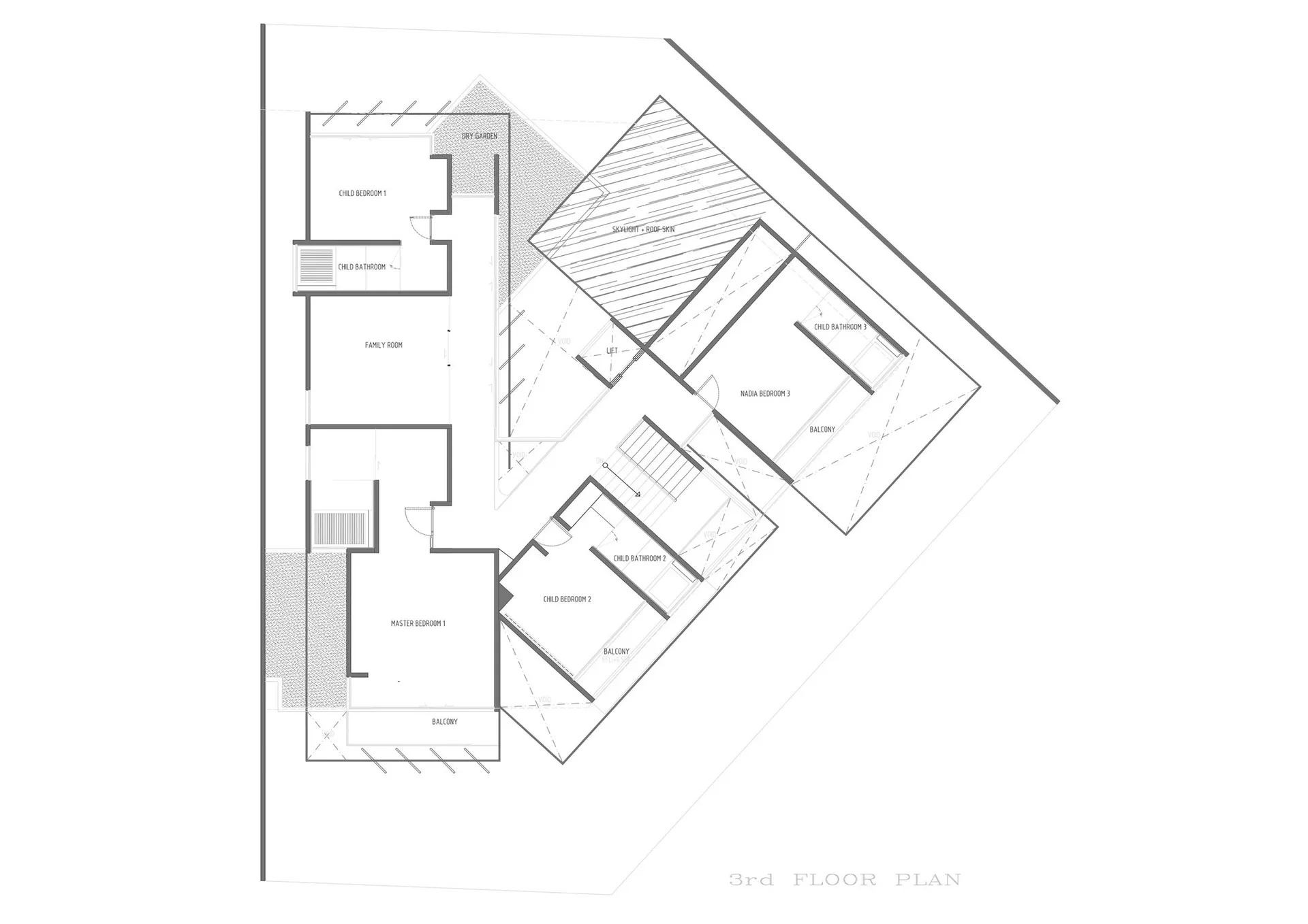 3rd floor architectural floor plan of a residential building
