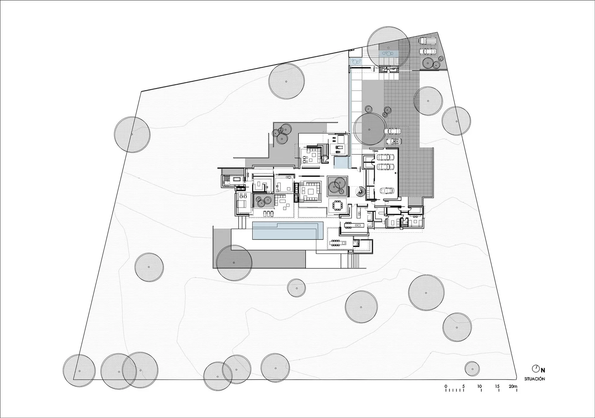 2D architectural blueprint of a modern house layout.