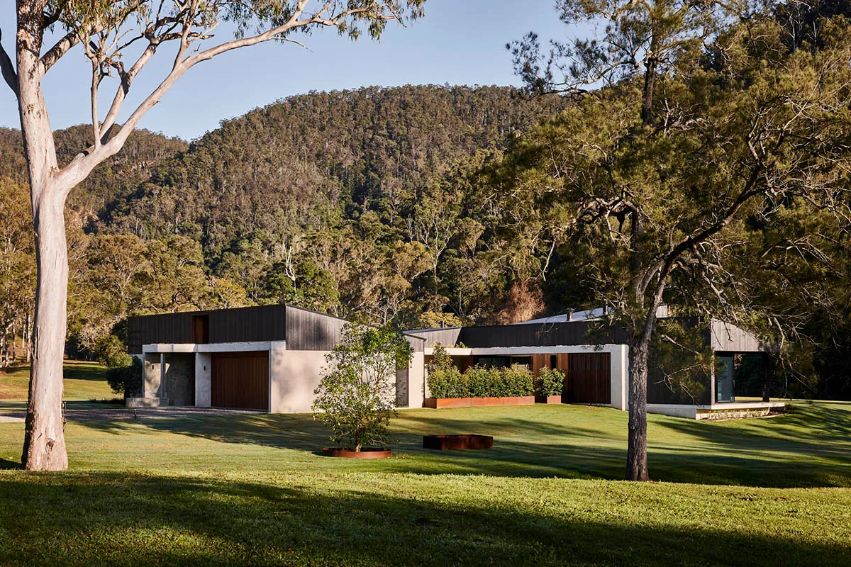 A modern house featuring concrete and steel materials.