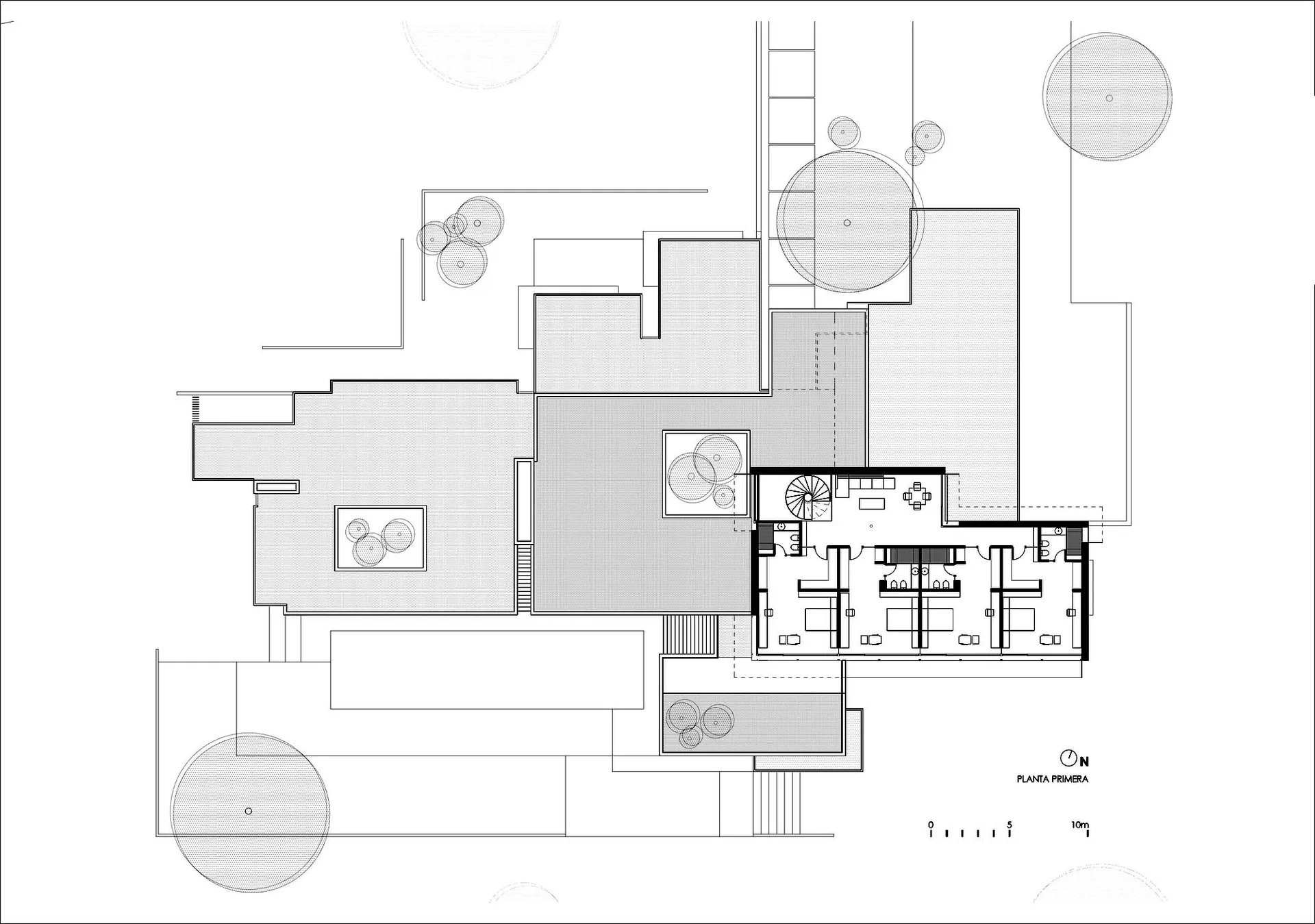 現代住宅建築的平面圖,採用混凝土材質。