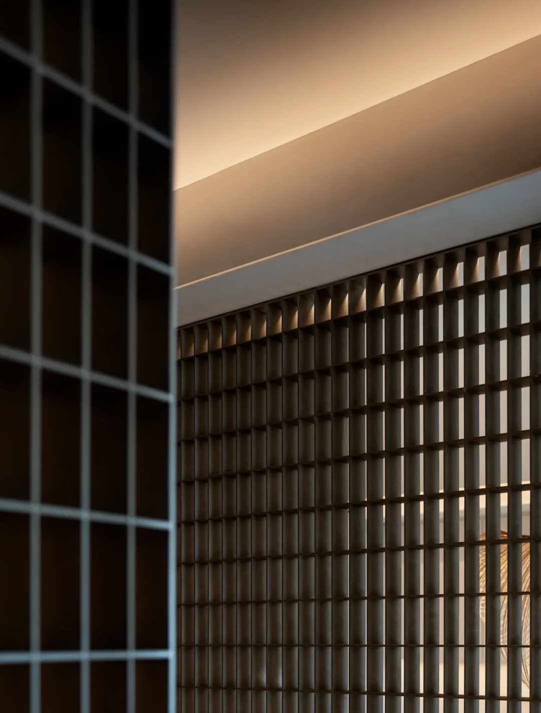 A minimalist metal grid wall