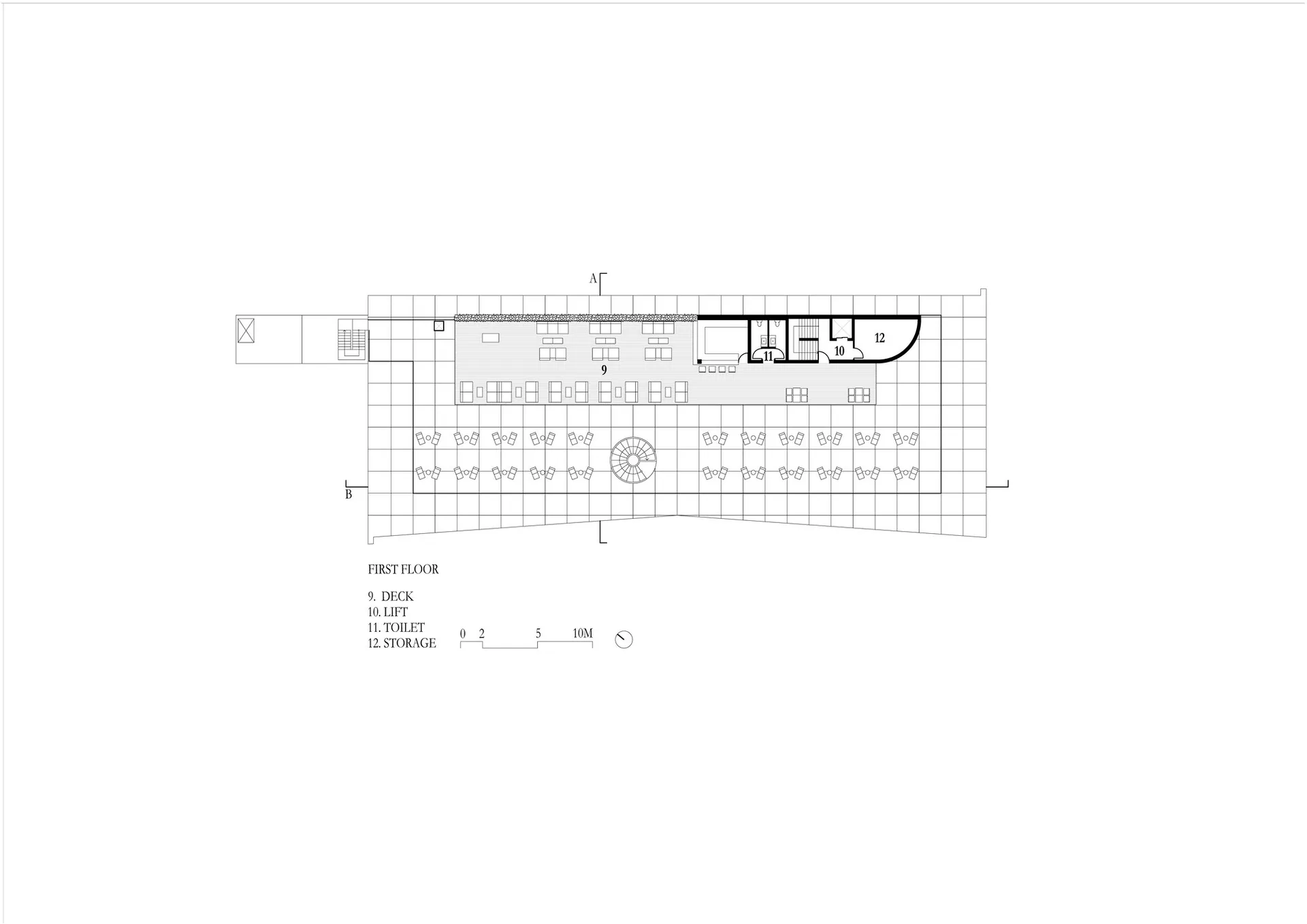 Modern office layout with multiple rooms and designated areas.