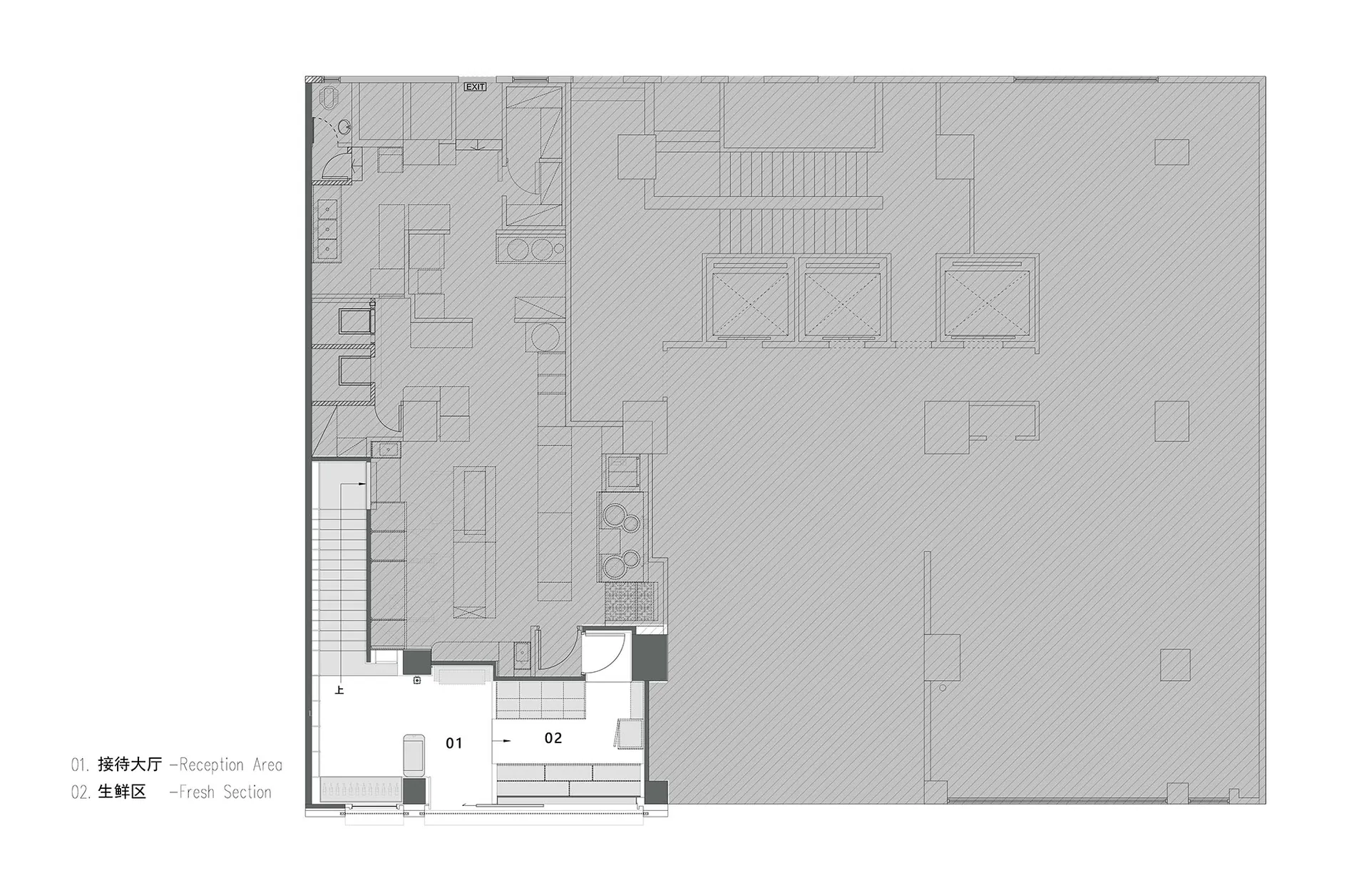 Modern office space layout with reception area and fresh section.