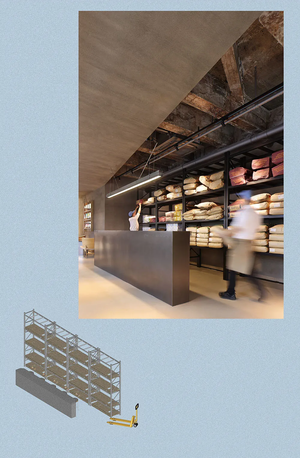 Industrial retail store with concrete shelving and metal accents