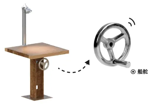 Minimalist industrial design featuring a metallic wheel