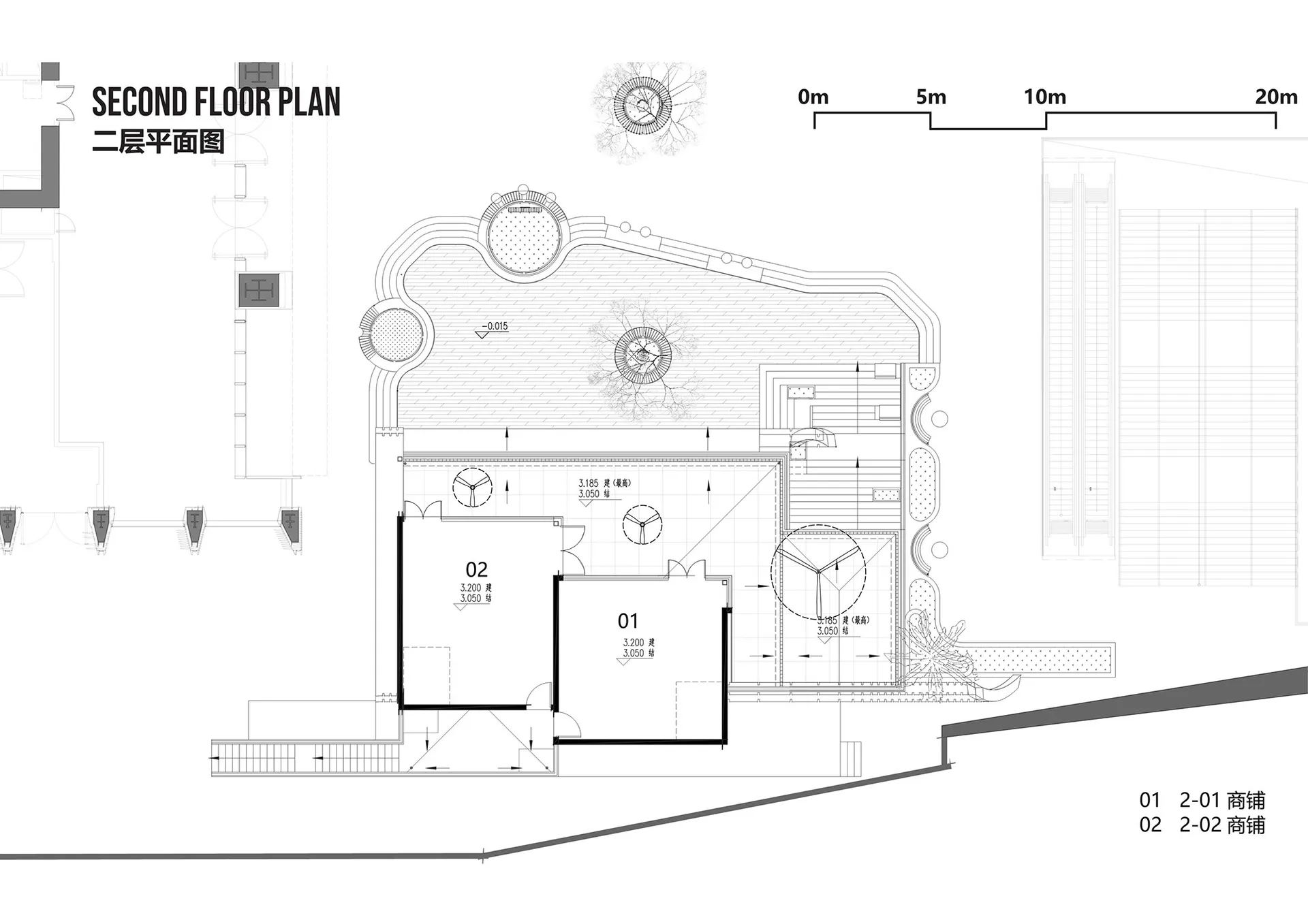 Second floor architectural plan with mixed media design elements