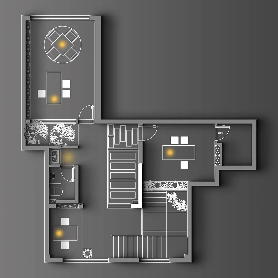 A residential floor plan depicting a home with a gray-brown color scheme.