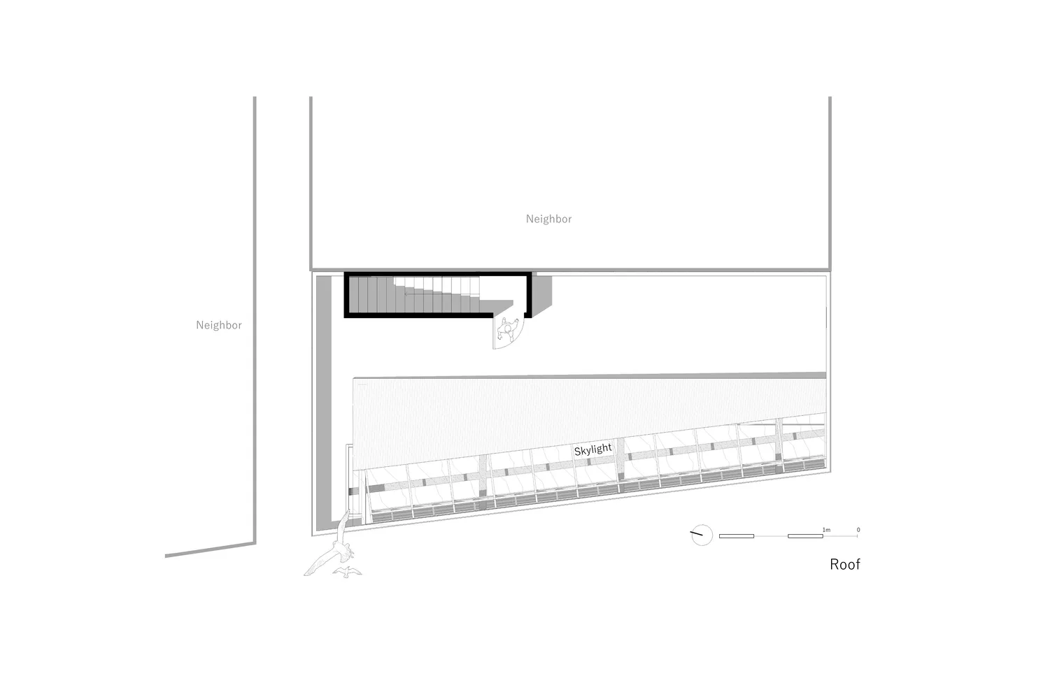 Floor plan of a minimalist office with emphasis on lighting and layout.