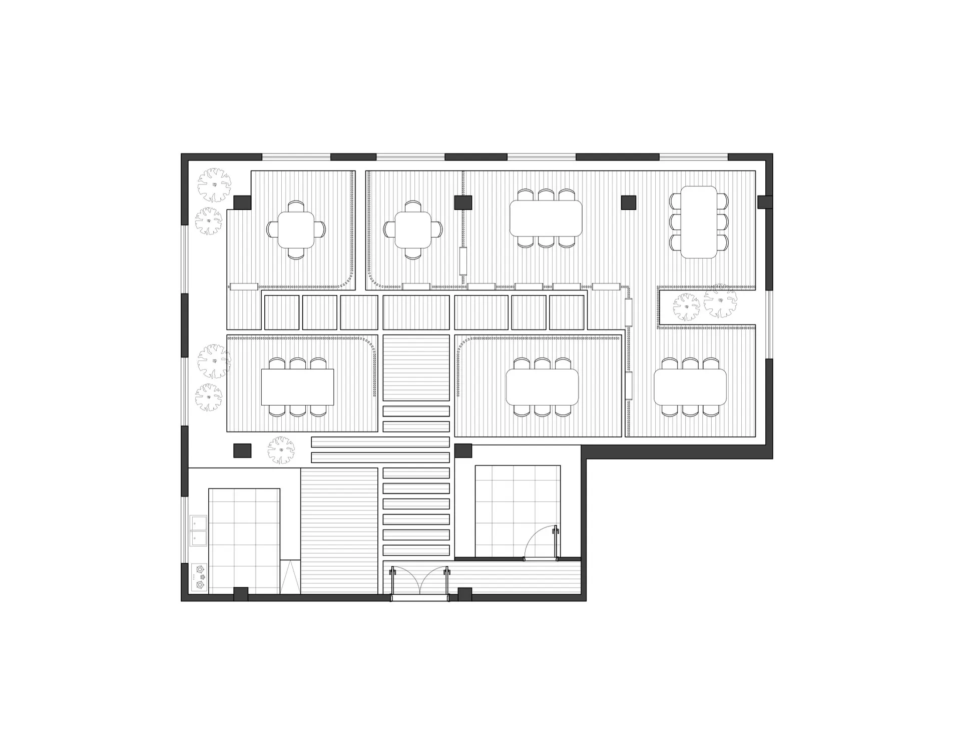 商業餐廳的木地板平面圖。