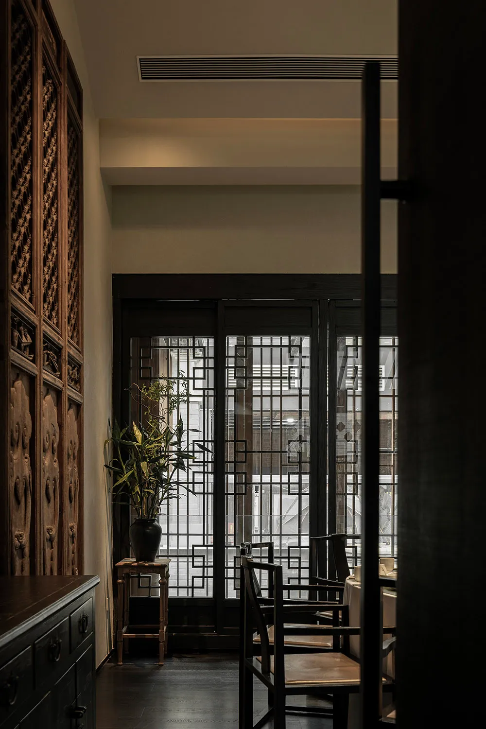 Urban-inspired industrial restaurant with metal accents and seating area.