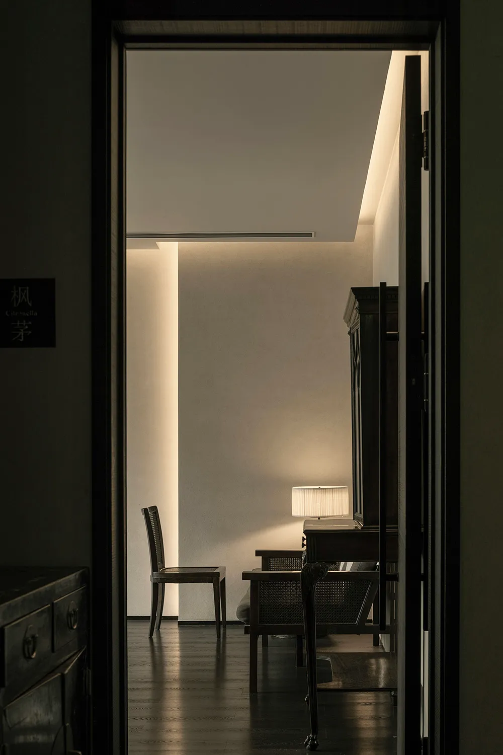 A minimalist modern interior design featuring a clean, serene, and contemporary space.