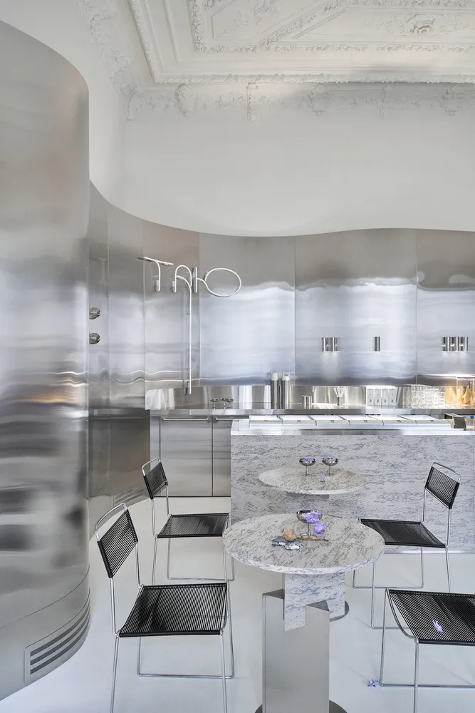 Modern kitchen with metallic surfaces and sleek design