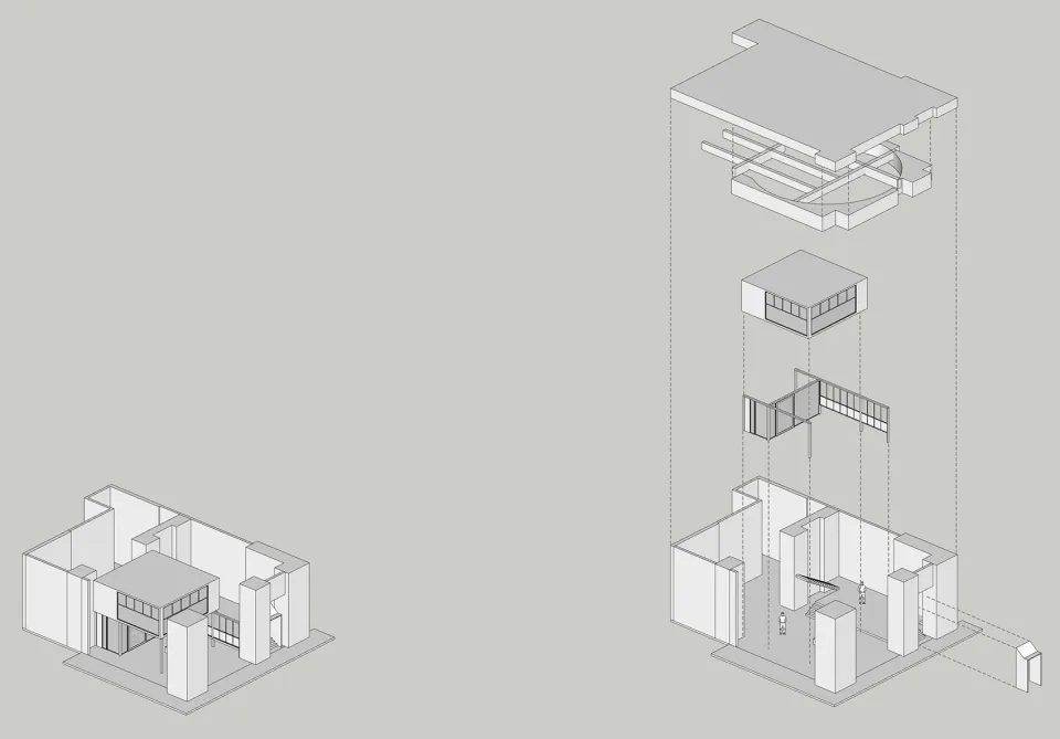 A modern office structure rendered as a graphic illustration.