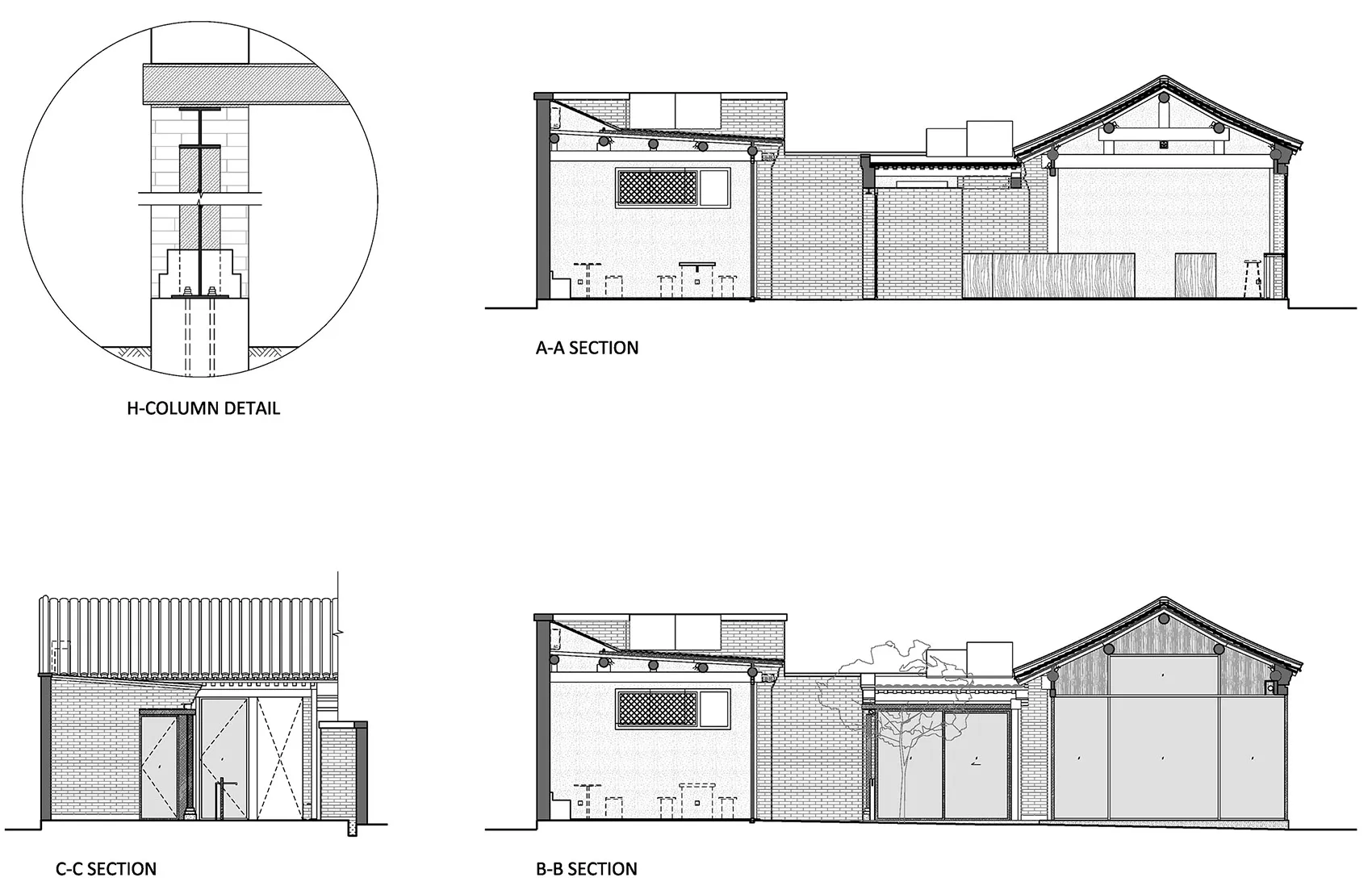 詳細的建築平面圖,展示房屋外立面的各種剖面,包括材料與結構