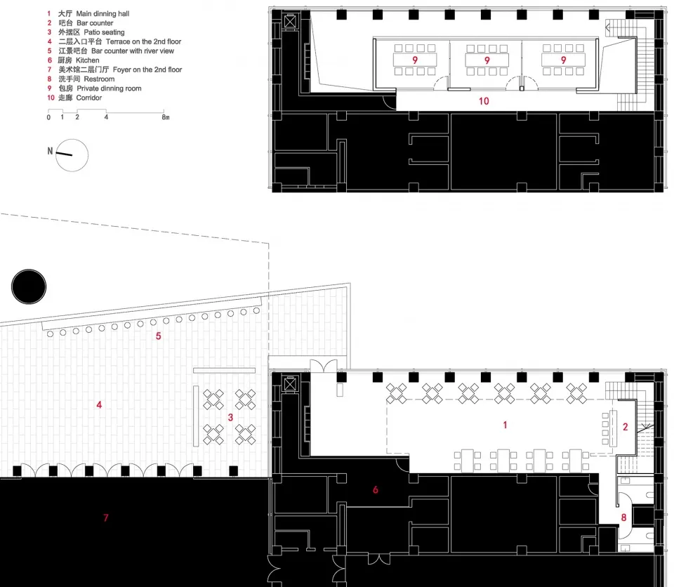 Detailed 2D architectural drawing of an industrial-style office space.