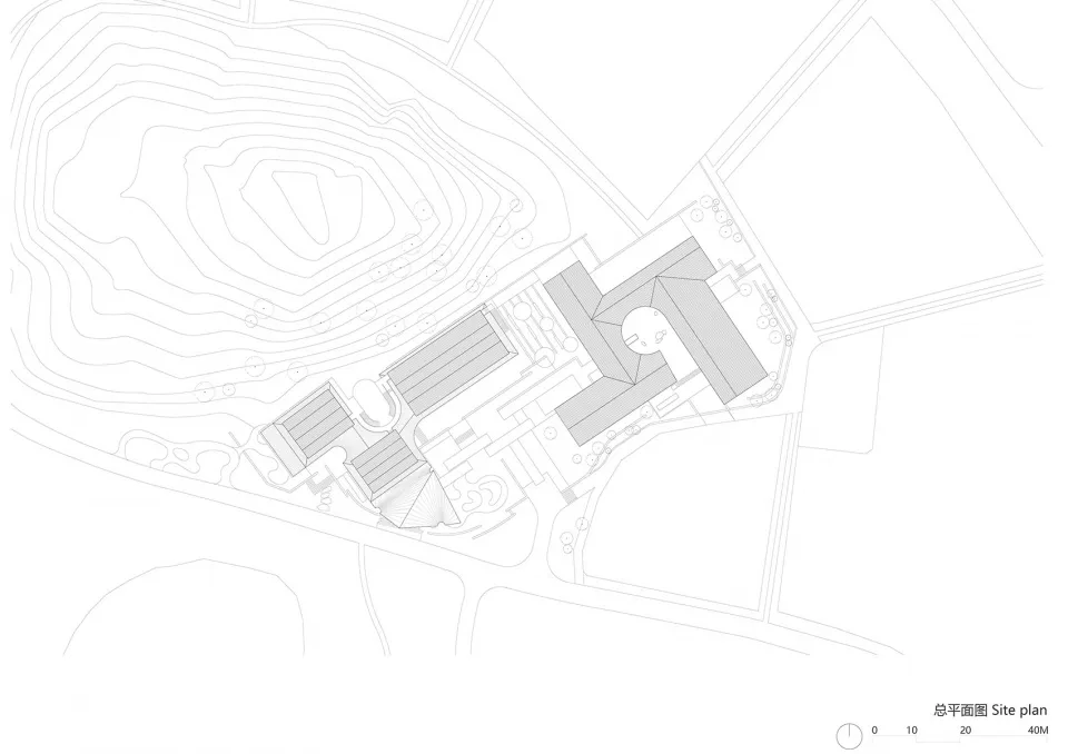 Topographic map with landscaping and site plan of a building's footprint