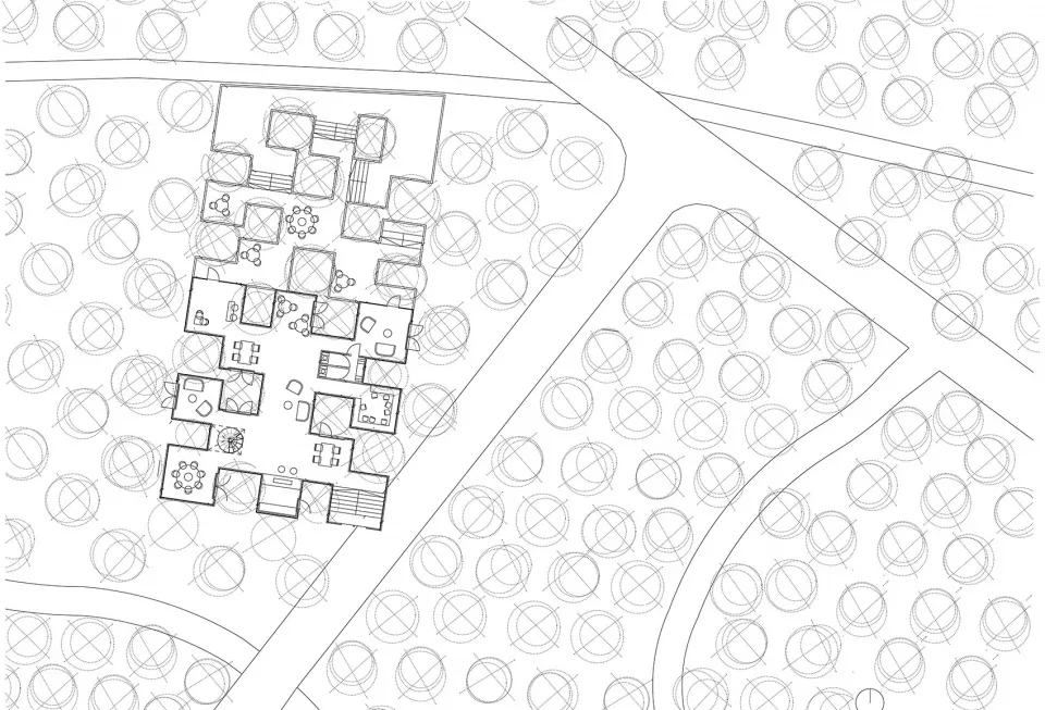 現代住宅建築的詳細建築平面圖。