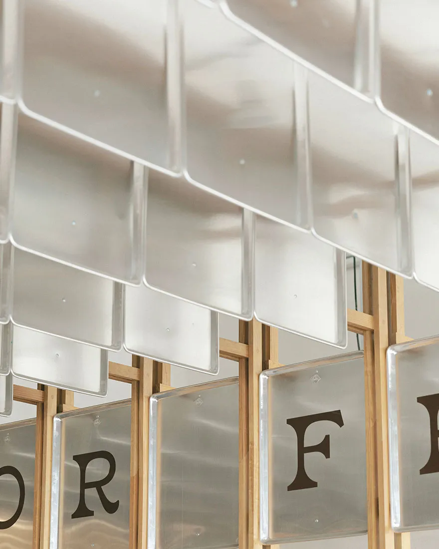 Modern retail store display with metal shelving units.