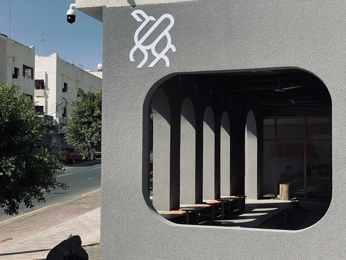 Modern storefront with concrete and glass exterior