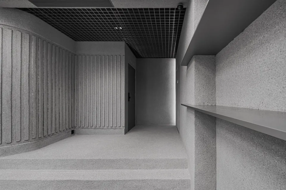 Concrete office lobby with minimalist design