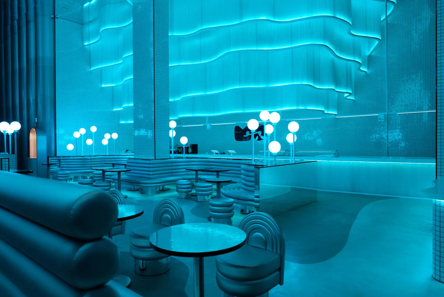 Interior design featuring modern materials and LED lighting.