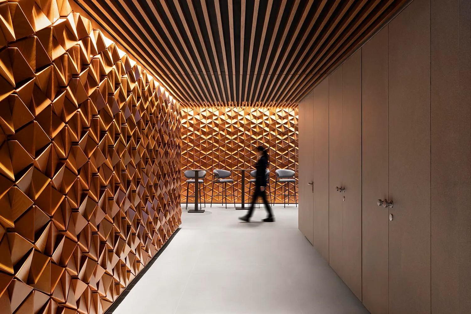 A modern office interior with sustainable wood elements.