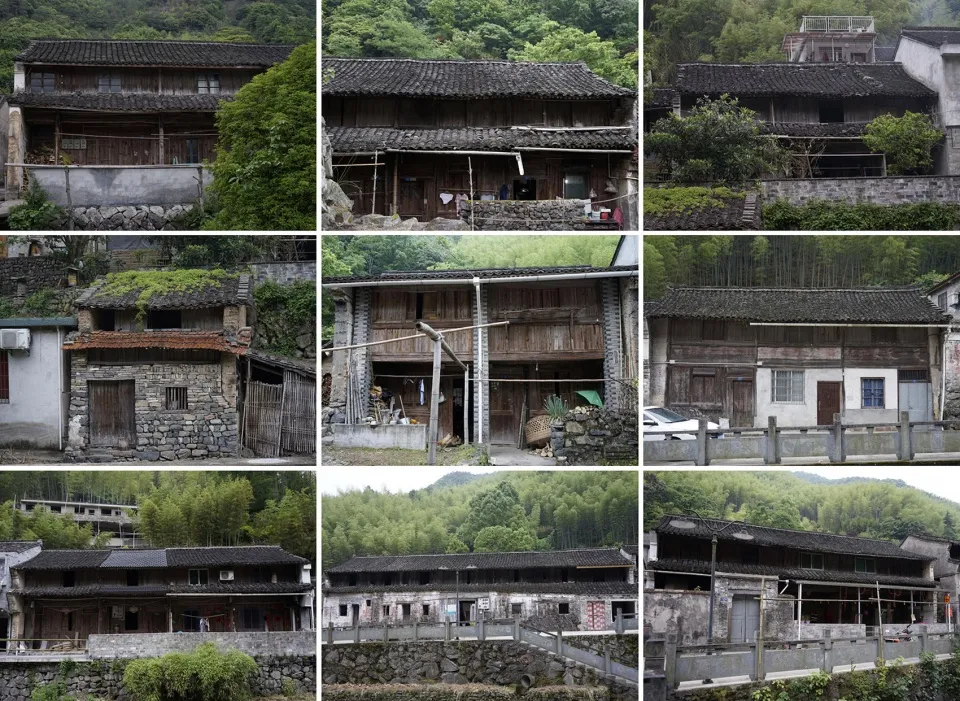 Traditional rural houses made of wood in a rural setting.