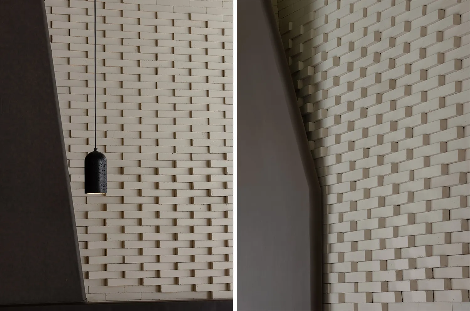 Industrial-style brick wall with integrated lighting fixture