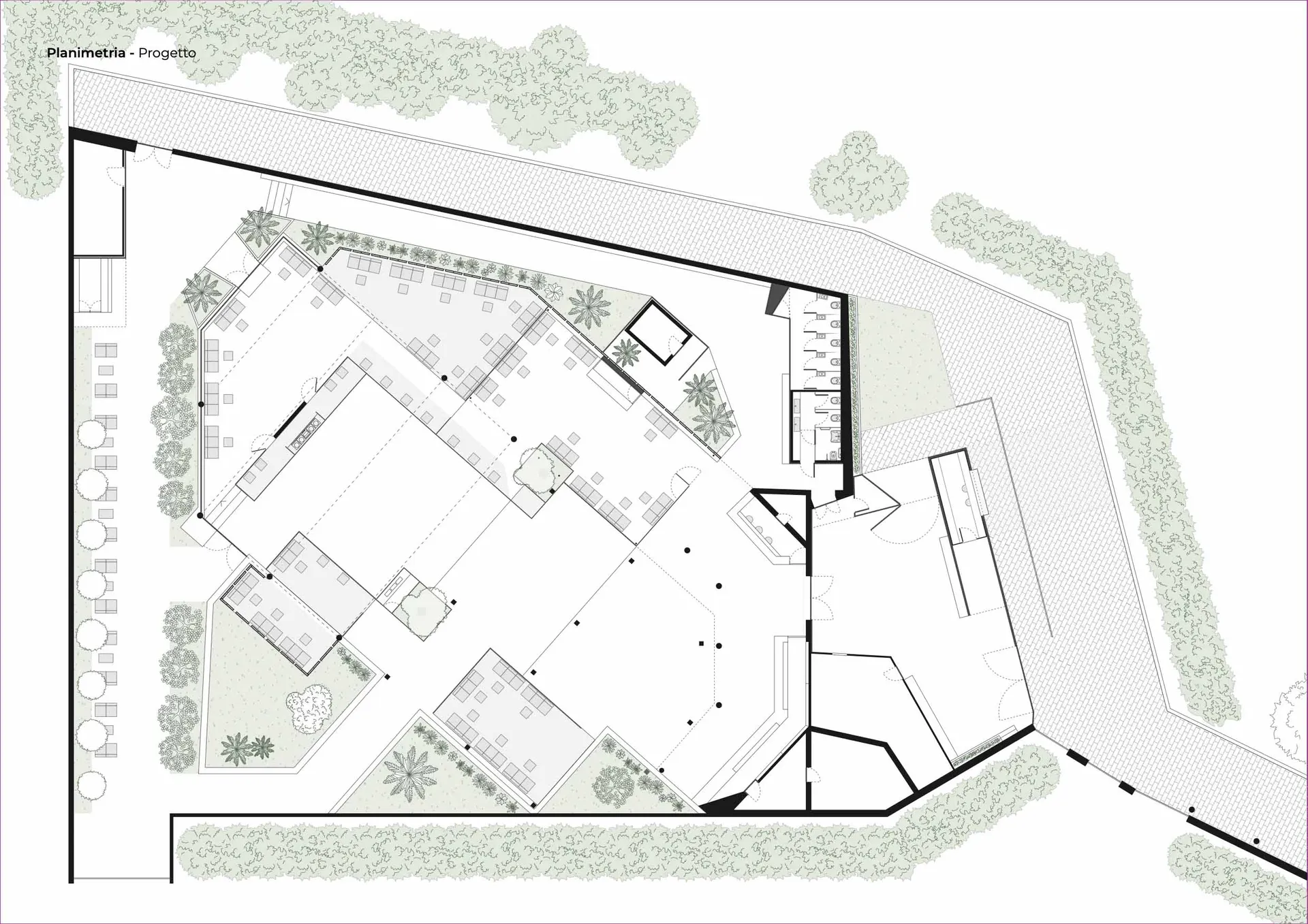 A detailed 2D architectural drawing of an office space showing the layout, rooms, and furniture arrangement.