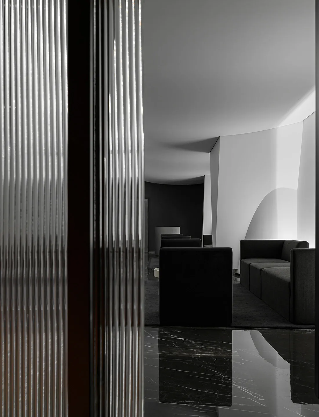 Modern lounge area with metallic accents