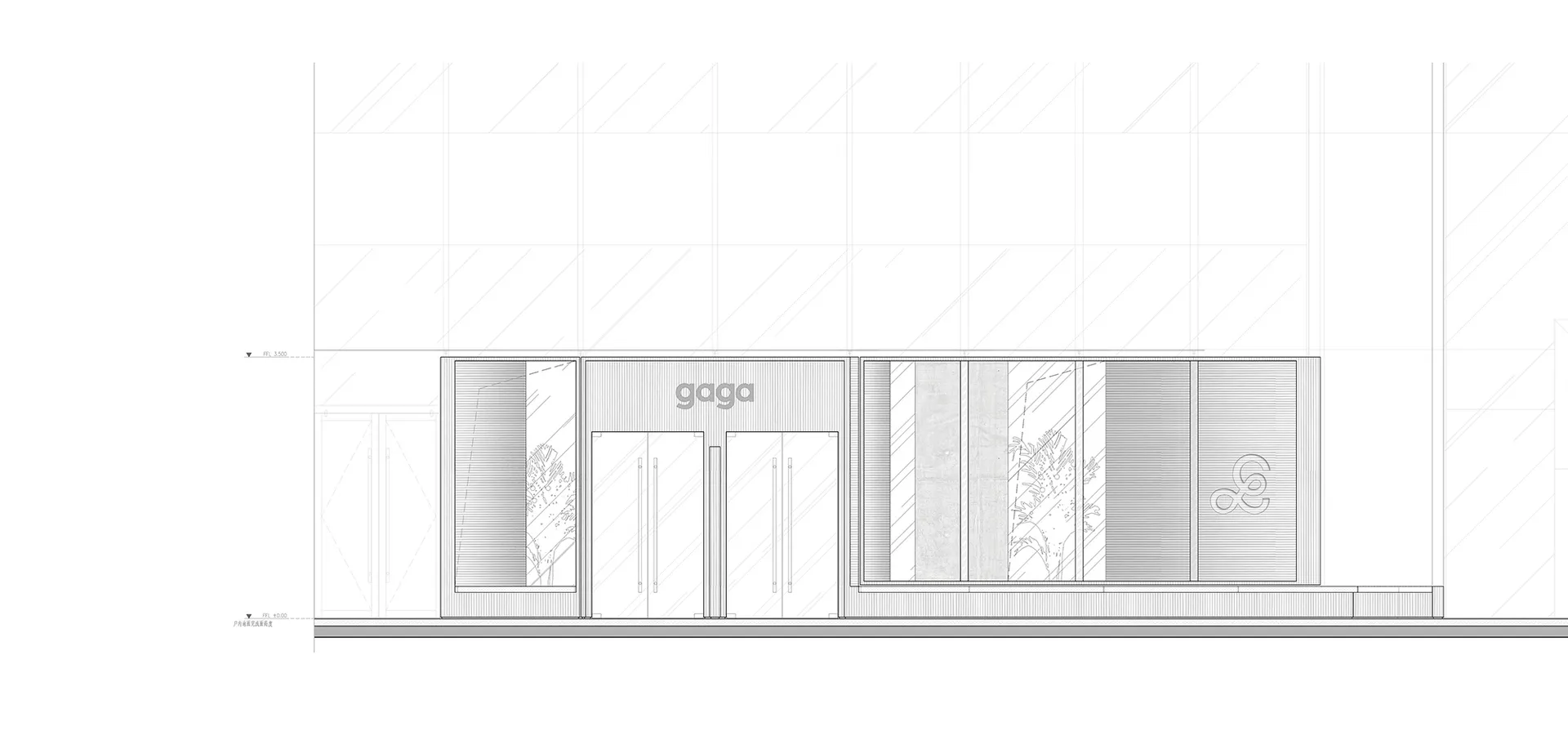 A modern retail storefront featuring glass and concrete materials.