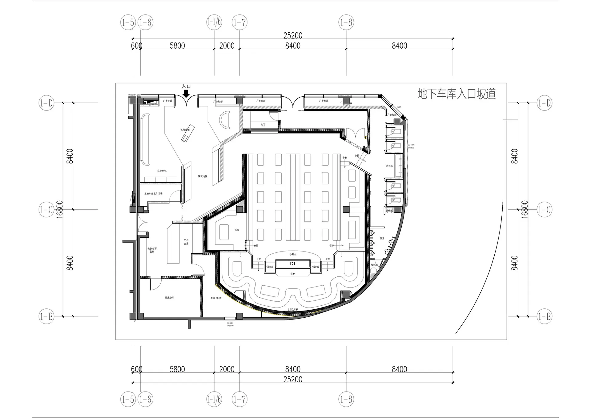A 2D architectural drawing of a retail store layout plan with dimensions.