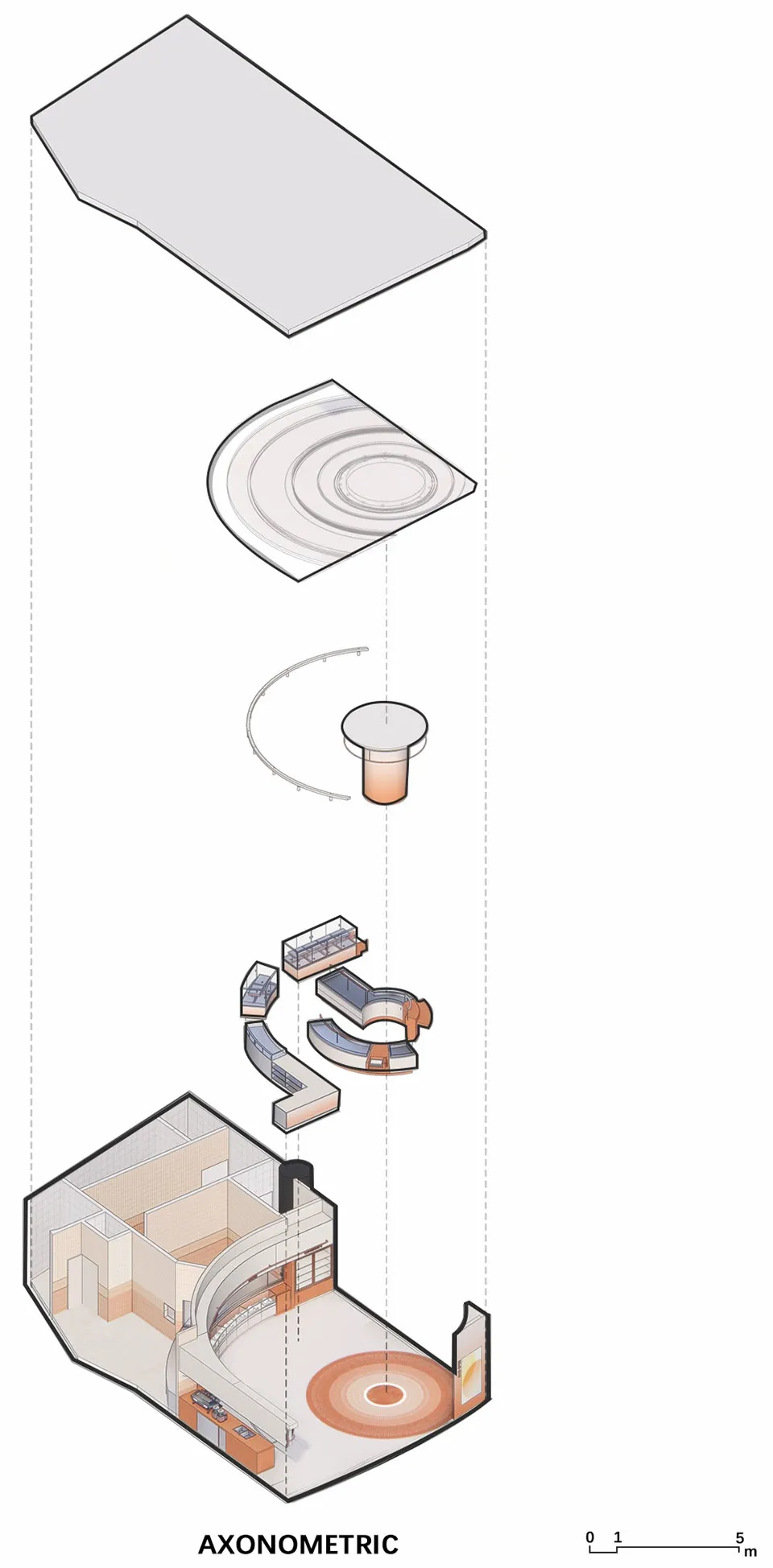 Axonometric interior design ground plan showing architectural details.