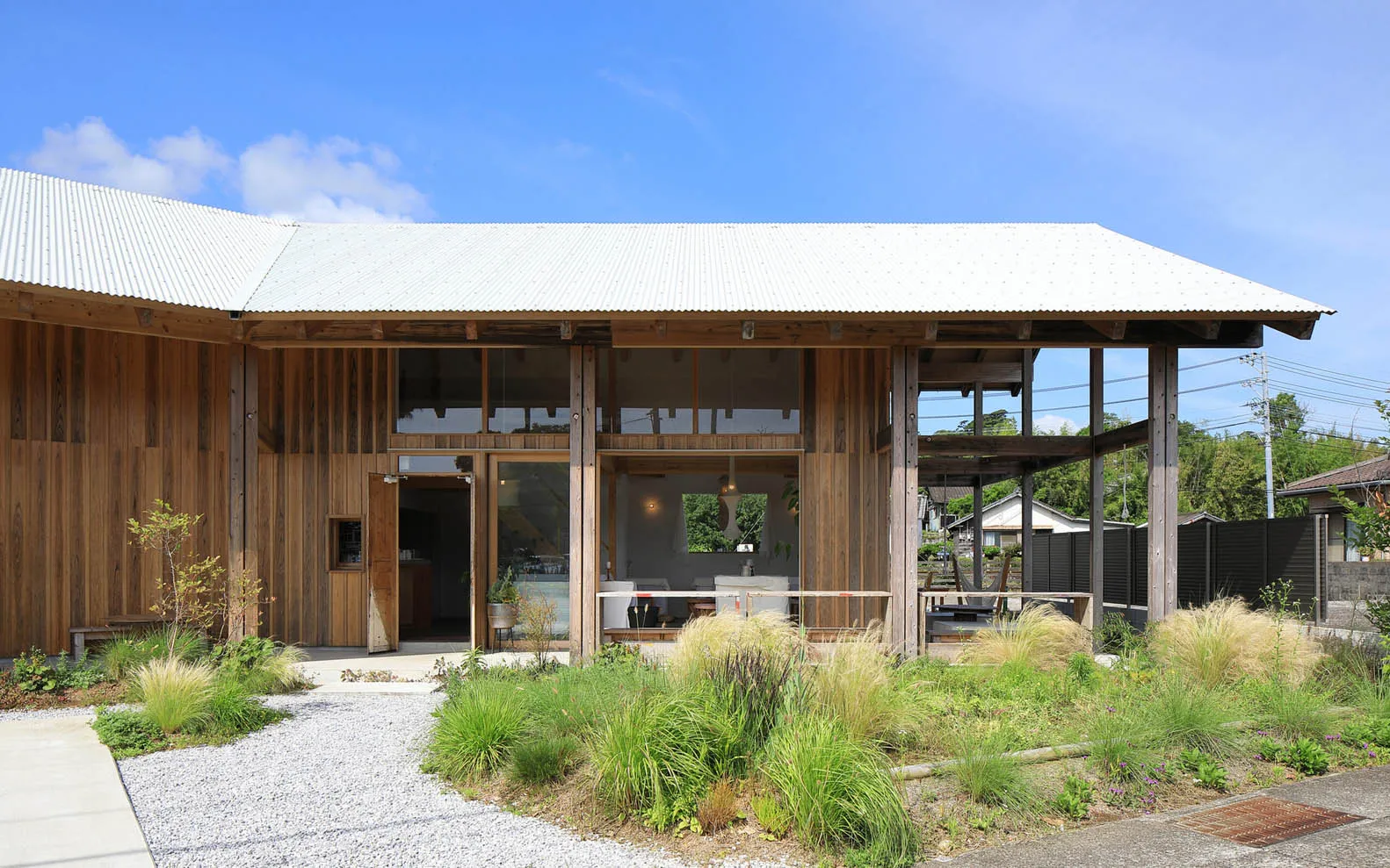 A modern architectural building constructed with wood
