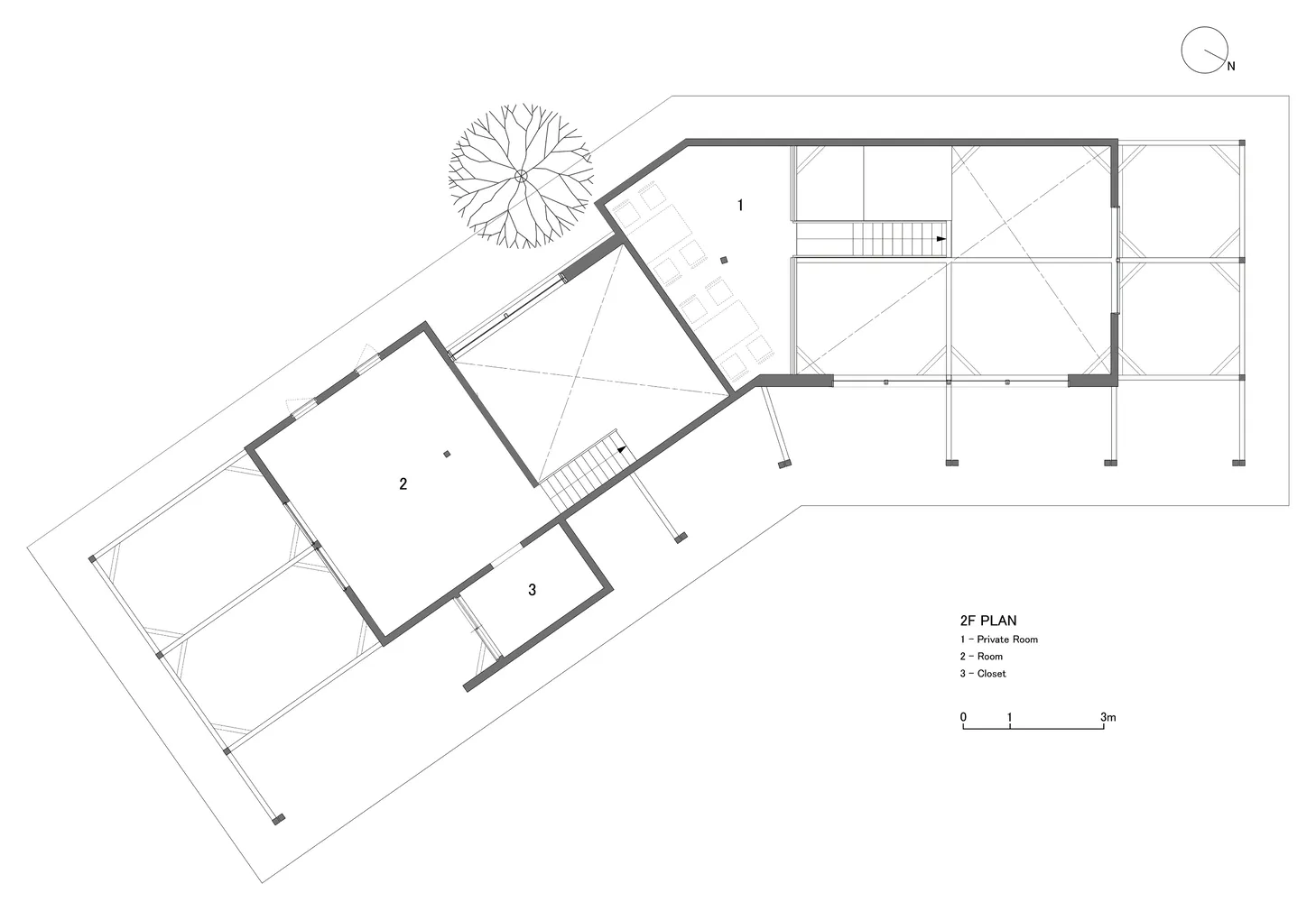 現代住宅室內設計的2D技術圖,採用木質與玻璃材質,呈現客廳與