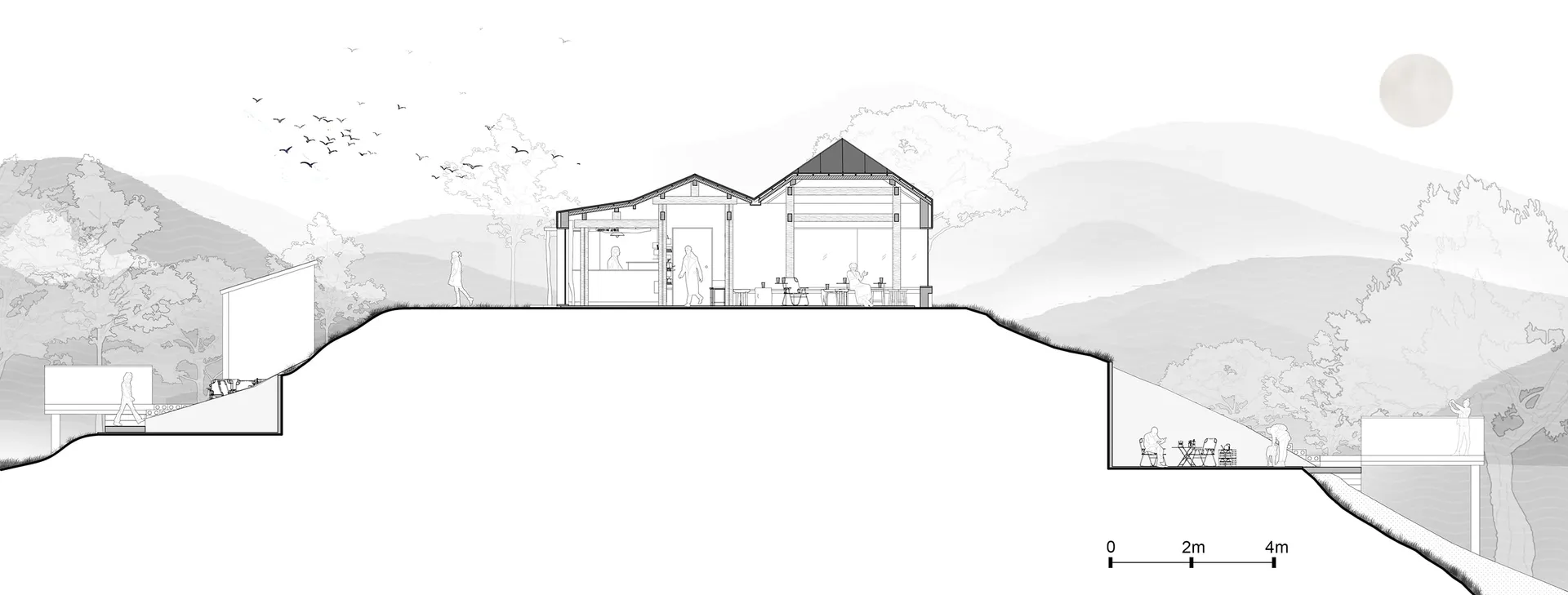 Modern architectural drawing showing building design