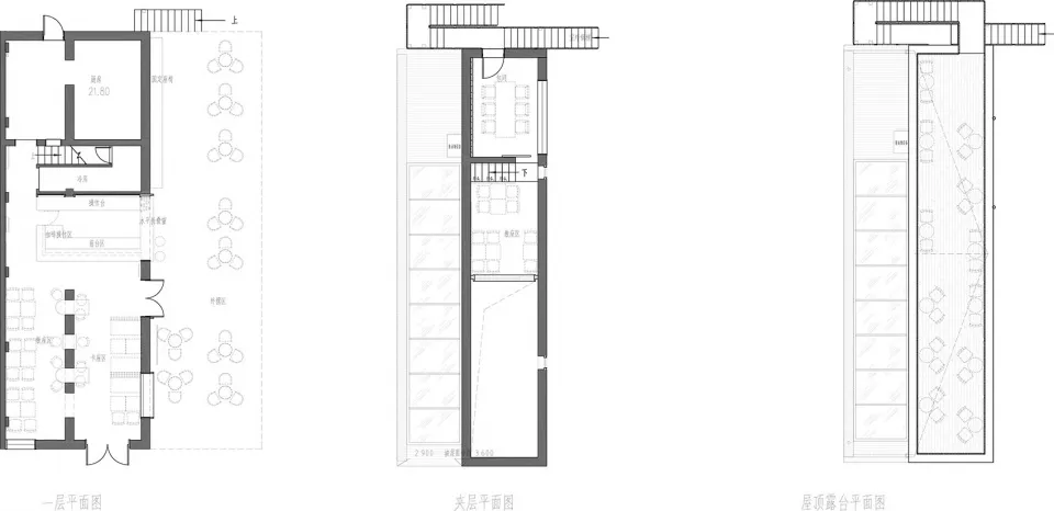 多層商業建築的平面圖,展示開放式辦公空間、會議室與外部陽台。