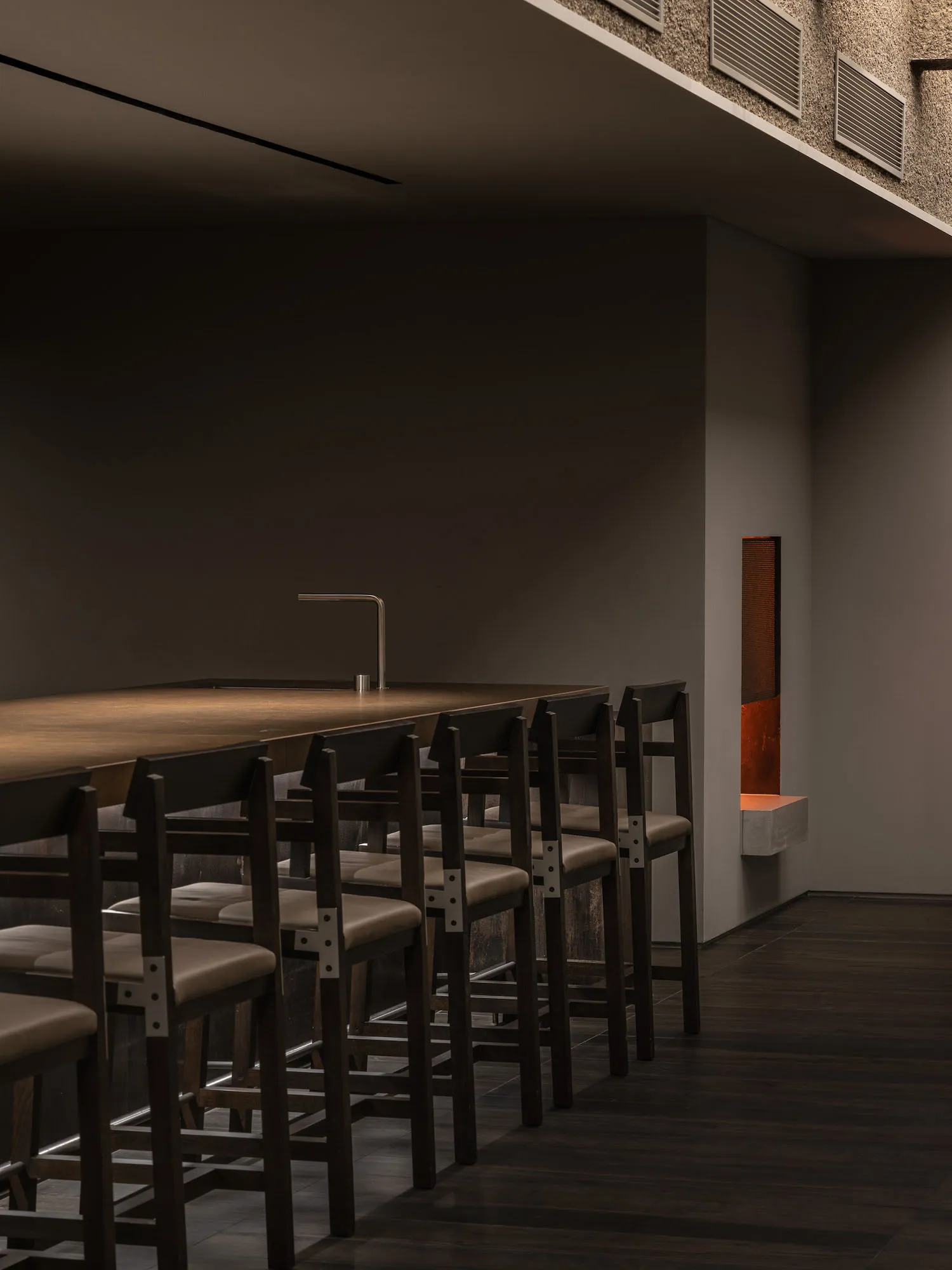 Concrete and steel coffee shop counter