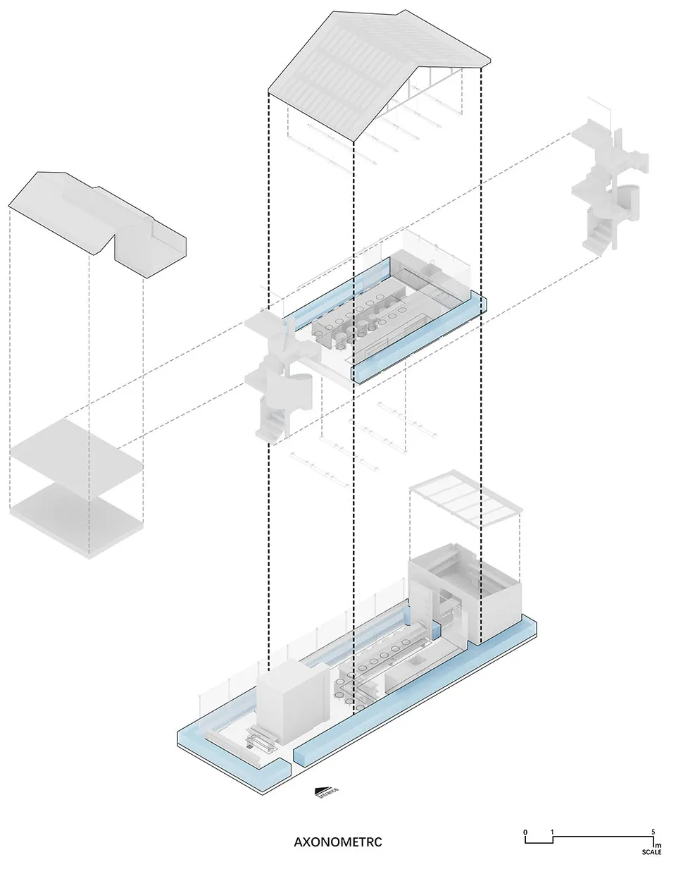 Modern architectural floor plan with concrete and glass materials.