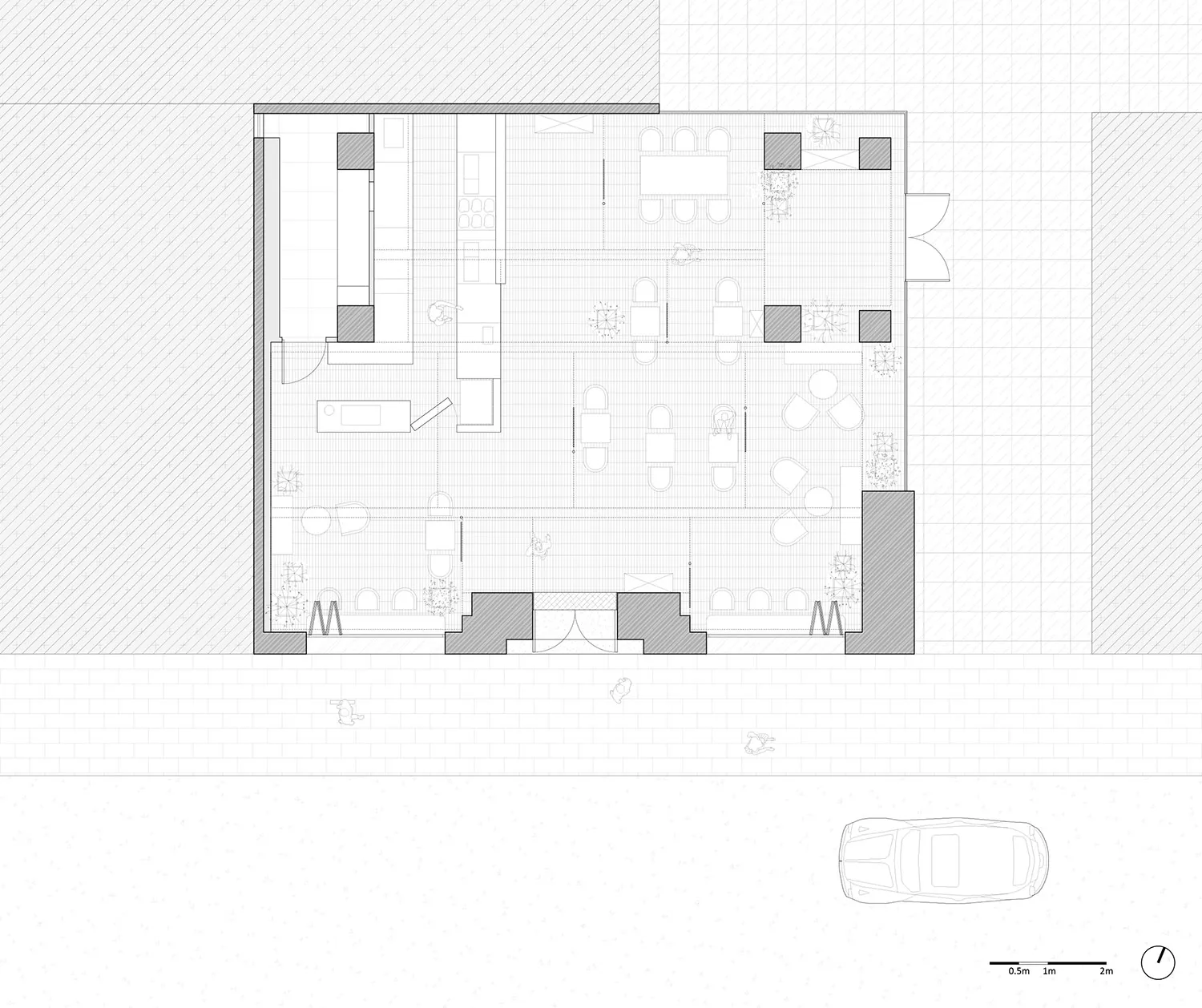Floor plan of a commercial interior design with neutral colors and layout.