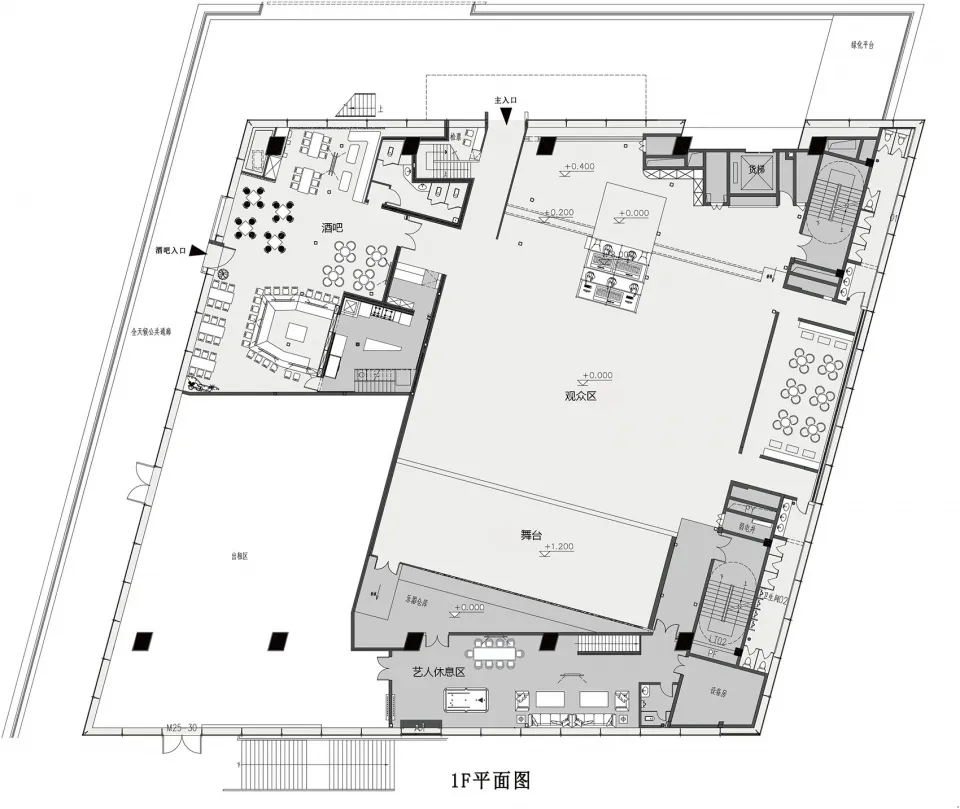 活動空間平面圖,展現多種材質的混搭設計。