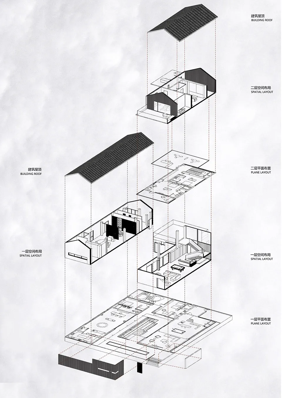 3D architectural rendering of an interior design setup.