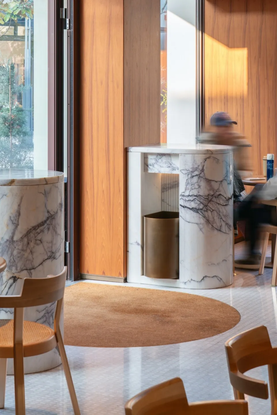 Modern interior space featuring marble elements