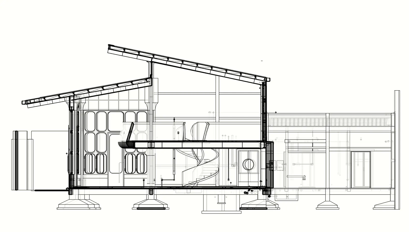 2D technical drawing of an industrial steel structure.