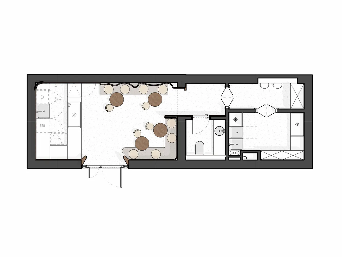 Minimalist living room with furniture and floor plan layout.