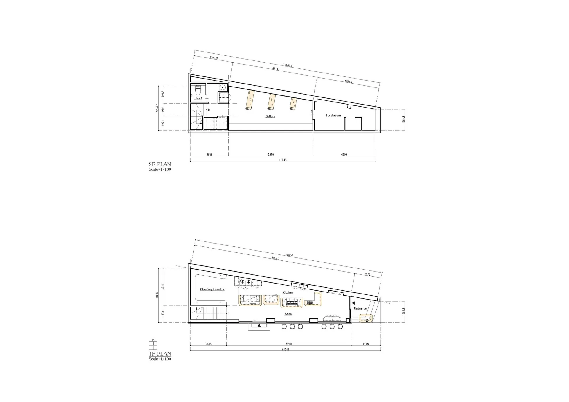 Floor plan of a building with labeled rooms and dimensions.